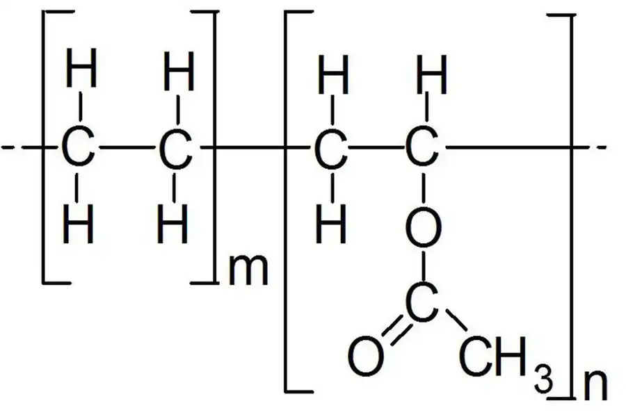 in the structure of this type of copolymer, depending on the weight percentage of vinyl acetate, there are m units of vinyl acetate and n units of ethylene, in that order.